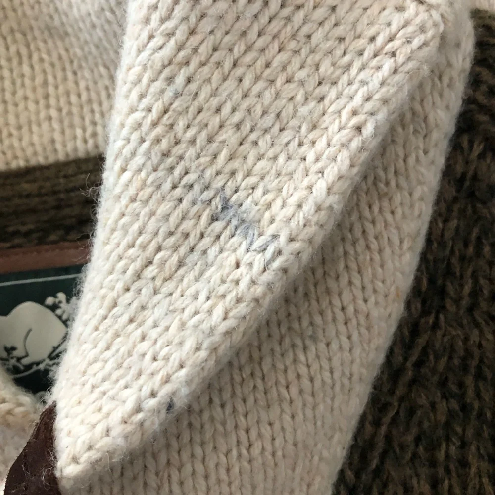 Roots Cabin Wool Blend Shawl Neck Elbow Patch Marled Sweater in Green Size S - Picture 12 of 12